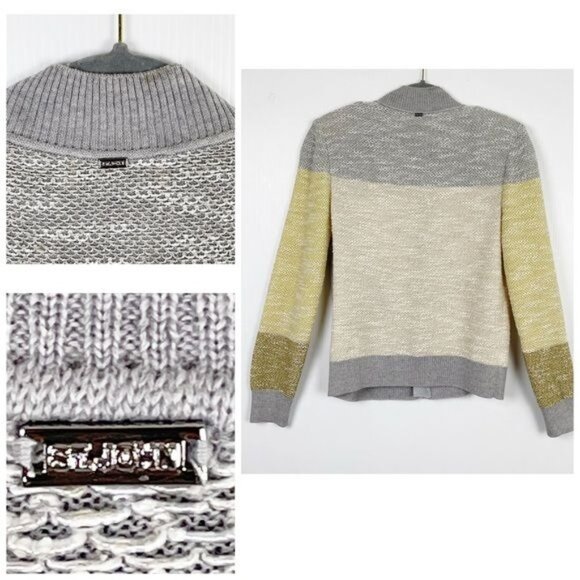 St. John color blocked knit front-zip bomber jacket size Small - Picture 5 of 9